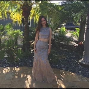 2- piece blue and nude prom dress